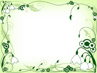 Fototapeta na wymiar green floral frame with snowdrops