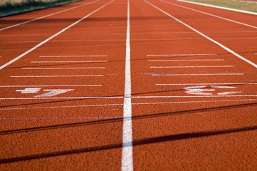 Part of the starting lanes of a race track