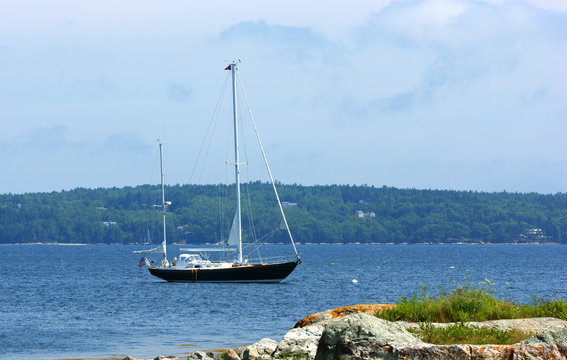 Anchored sailboat
