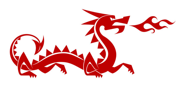 Red Dragon. Stylized silhouette of a "chinese" dragon