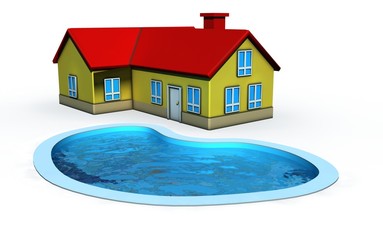 isolated house with swimming pool - 3d render illustration