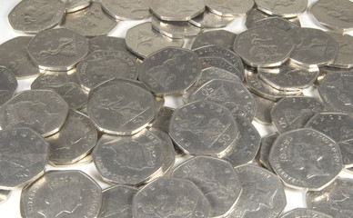 British fifty pence coinage background