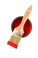 Pinceau et pot de peinture rouge