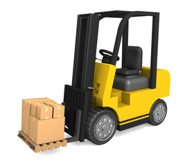Forklift delivering boxes