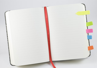 Lined open notepad with pen