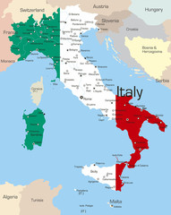 Italy country coloured by national flag