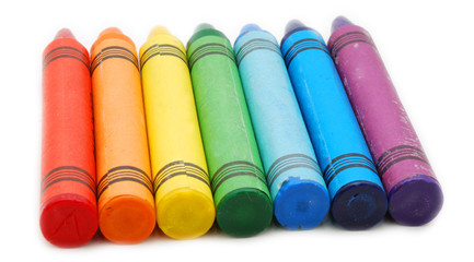 Rainbow of colored crayons