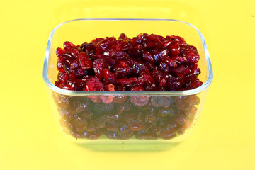 Dried cranberries in glass container