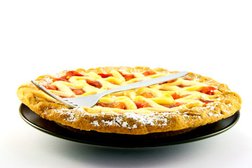 Whole Apple and Strawberry Pie with a Fork