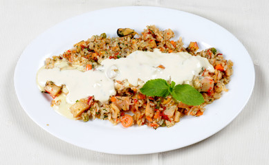 Seafood fried rice with green peas