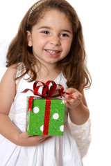 Angelic girl holding a gift