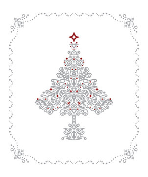 Detailed silver Christmas tree ornament in a frame
