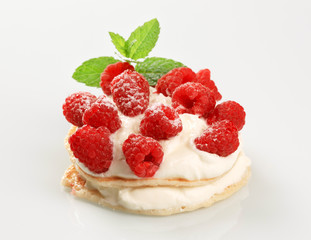Pancakes with curd cheese and raspberries