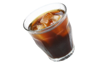 Glass of Iced Coffee or Cola on White with Copy Space