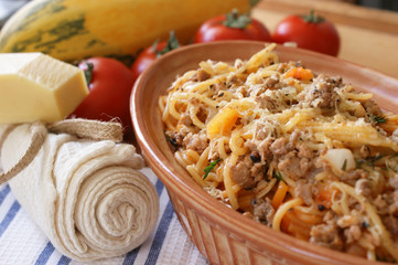 Spaghetti with mince meat and tomato sauce
