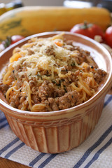 Spaghetti with mince meat and tomato sauce