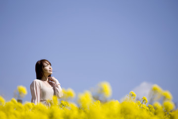 Fototapeta premium 花畑で楽しむ女性