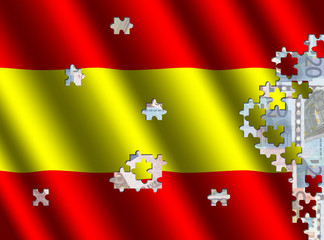 Spanish flag jigsaw over euros
