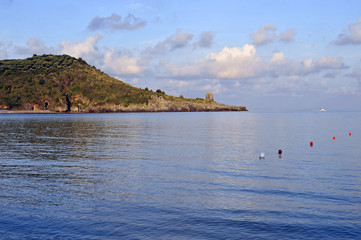Cilento headland panorama at sunset, Italy