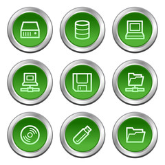 Drives and storage web icons, green circle buttons series