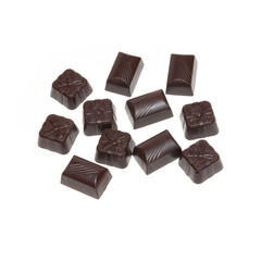 Delicious dark chocolate pralines isolated on white.