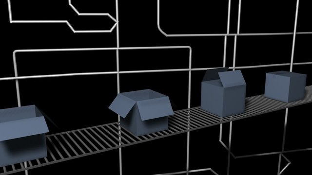 Factory warehouse with packaging of items