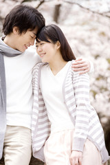 花見をするカップル