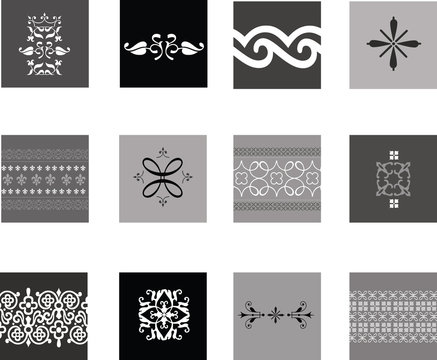 Illustration of black and ahite intricate traditional patterns