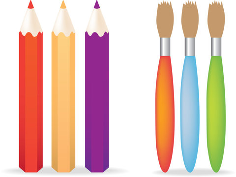 illustration of a set of pencils and paintbrushes