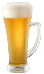 Light beer in glass on a white background