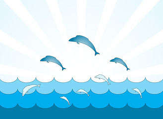 fishes jumping over the waves