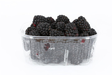 Fresh blackberries in plastic container