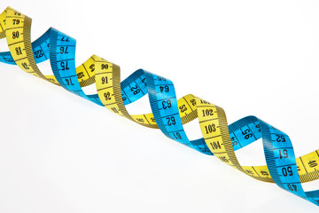 A DNA helix made from two measurement tapes.