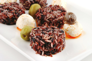 mozarella cheese and dark rice