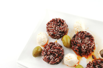 mozarella cheese and dark rice