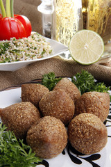 Fried Kibbe, Tabouli and Hummus Tahine