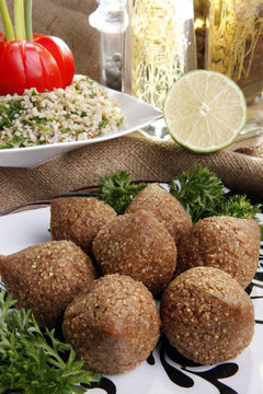 Fried Kibbe, Tabouli and Hummus Tahine