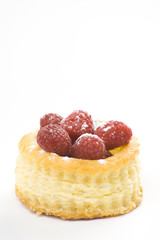 raspberry pastry cream and decorated with lemon parsley