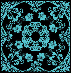 blue square design on black