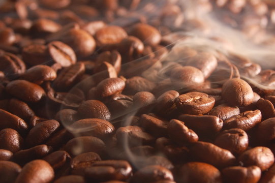 coffee beans with steam