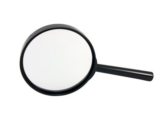 Magnifying glass on a white background, close-up