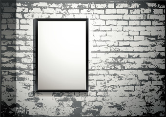 exhibition - blank frame on an old brick wall