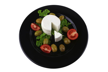 soft feta cheese with gold olives