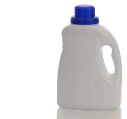 white plastic detergent bottle with reflection