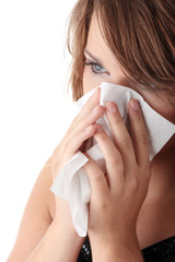 Young brunette woman having a cold