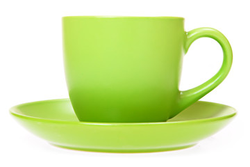 Green cup isolated on white.