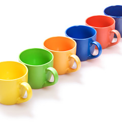 Color cups isolated on white background.