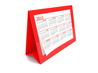 A red 2010 calendar on white background