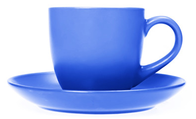 Blue cup isolated on white.