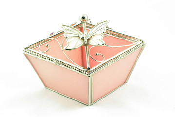 pink jewellery box with butterfly